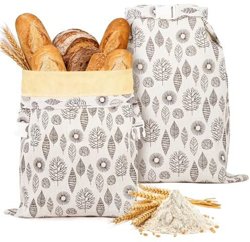 AOOWU Sacs à pain réutilisables en cire d'abeille, 2PCS 43 cm x 33 cm Grand sac à pain réutilisable, sacs à pain en lin, Sac à pain en cire d'abeille pour levain, Garde le pain frais plus longtemps