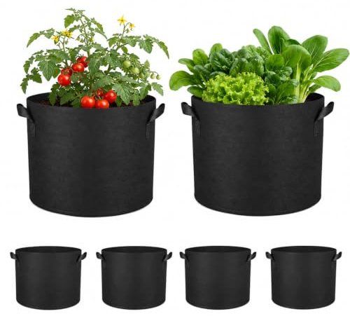 Yee Rossly 6 Pack Vegetable Grow Bags, 10 Gallon Plant Grow Bags for Indoor & Outdoor Gardening, Breathable Non-woven Plant Pots with Handles for Potato Strawberry Tomato Fruits Flowers