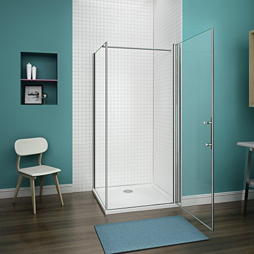 Porte de douche 90x76x185cm Porte pivotante cabine de douche avec barre de fixation 140cm verre anticalcaire