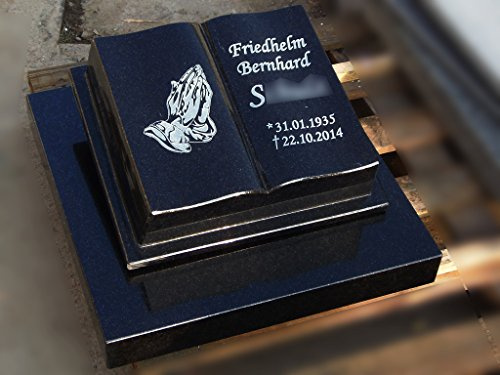 designgrab Grabstein offenes Buch – groß – aus Granit Schwedisch Black (SS1) – schwarz, poliert & handgefertigt in EU | mit Wunschgravur nach Absprache
