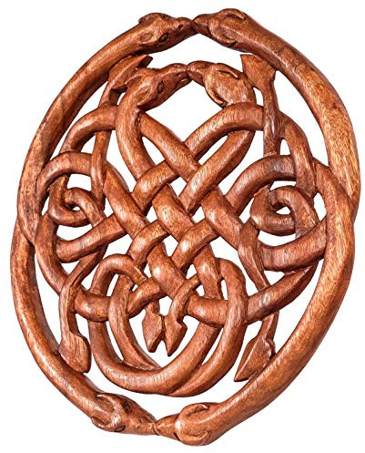 Windalf Drachen Holz Wanddeko VEGA Ø 30 cm Keltischer Knoten Keltenlkunst Wandrelief Handarbeit