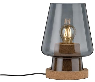 Paulmann 79736 Luminaria de sobremesa Neordic Iben máx. 1x20 W para E27, mesita de noche, vidrio ahumado/corcho 230 V cristal/corcho sin fuente de luz