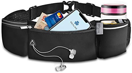 REALIKE Sport Trinkgürtel Mit Wasserflaschenhalter Bauchtasche Gürteltasche Hüfttasche Geeignet für Männer & Frauen Running Waistpacks für Outdoors Fitness Radfahren Wandern Walking fit iPhone XR Max