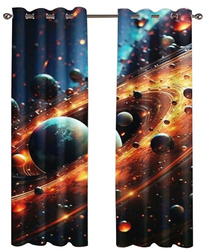 KARPIX Universum Planet Verdunkelungsvorhänge Weltraum Sternenklar vorhänge Mit Ösen Blickdicht Gardine Für Kinder Und Jugendliche, 2 Paneele (1,100x140cm(2x50x140cm))