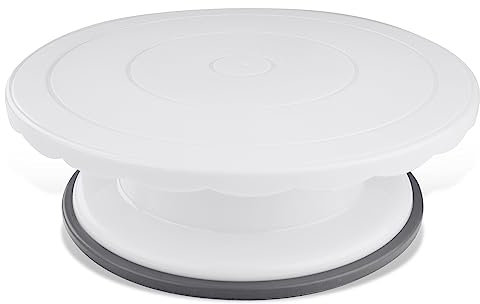 Dr. Oetker Drehbare Tortenplatte Ø 27,5 cm, Kuchenplatte zum Dekorieren von Torten, Tortenständer zum Verzieren von Kuchen, hochwertiger Küchenhelfer (Farbe: Weiß/Grau), Menge: 1 Stück