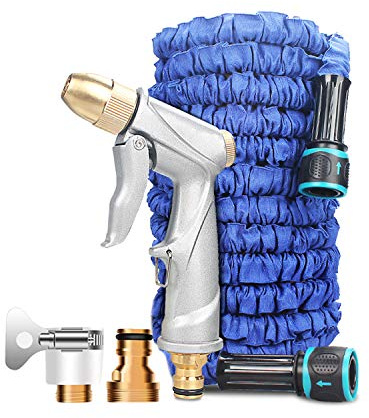 Ergocar Garden Hose 3 Times Light Weight Expanding Garden Water Hose Pipe with Multi-Function Short Spray Nozzle / 2pcs Adaptor/Snow Foam Bottle for Cars Pets Plants (25FT=7.5M)