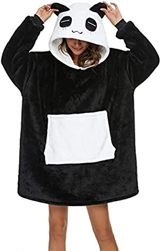 LATH.PIN Panda Übergroße Decken-Hoodie Flanell mit Kapuze Pulloverdecke Sweatshirt Unisex Kapuzenpullis