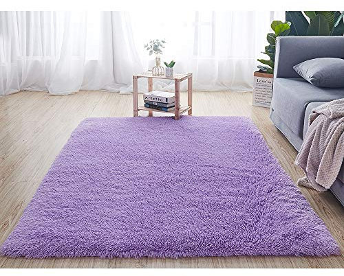 Treer Alfombra de Felpa Mullida Multicolor, Alfombra Antideslizante para el Hogar, Adecuado para la decoración de Salas de Estar y dormitorios Sofá Silla Cojín (púrpura,50 * 80cm)