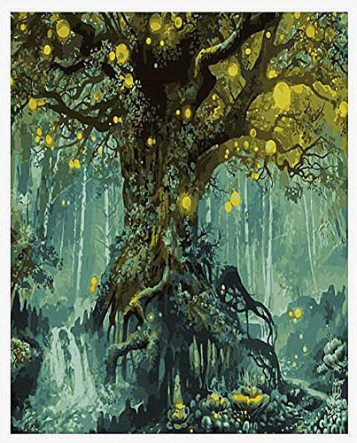 Awesocrafts Malen nach Zahlen Baum des Lebens, psychedelischer Glühwürmchen-Zauberwald 40x50cm DIY Ölgemälde für Erwachsene Kinder (baum, ohne Rahmen)