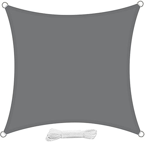 swift Sonnensegel Wasserdicht 2x2 Meter Quadratisch UV Schutz Polyester Wasserabweisend Quadrat 2x2m Sonnenschutz Balkon Garten und Terrasse, Grau