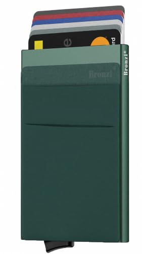 Bronzi Portafoglio Porta badge Uomo Slim - Protezione RFID Porta Carte Credito - Portacarte Mini Portatessere tascabile smart schermato (Verde Oliva)