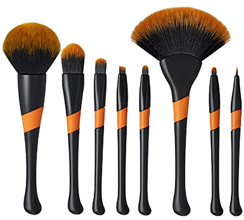 Makeupborstset ny ros baseboll flicka sminkborste high-end skönhetsverktyg sminkborstar unik sminkborste set ny ros baseball flicka sminkborste avancerade skönhetsverktyg (svart + orange huvud på svart bas) + borstpaket)