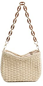 Ulisty Damen Klein Handgewebte Tasche Mini Handgefertigt Unterarmtasche Quadratisch Schultertasche Handtasche Taschenbeutel beige