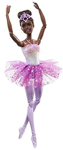 Barbie Dreamtopia Ballerina Puppe, Twinkle Lights Ballerina mit rosa Tutu und schwarzen Haaren, 5 Licht- und Soundeffekte, beweglich, Geschenk für Kinder ab 3 Jahren,HLC26
