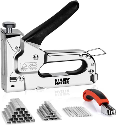 NEU MASTER Staple Gun, 3 in 1 Heavy Duty Staple Guns with Stapler Remover and 2000Pcs Staples/Nails, Manual Staple Gun for Upholstery, Fixing Material, Decoration, Carpentry, Furniture