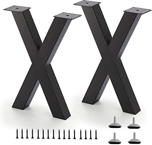 ALLCOS Bench Legs 16 Inch X-Shape Metal Bench Legs Sturdy Metal Coffee Table Legs, Set of 2, Black