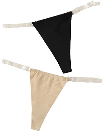 GORGLITTER Women's 2 Piece No Show Underwear G String Thongs Clear Strap Invisible Seamless See Through Underwear Panties Black Small