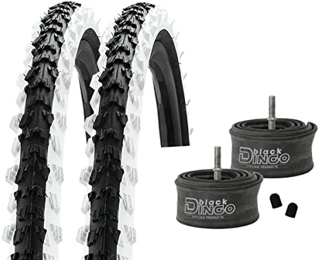 2 x Reifen MTB 20/24/26 Zoll Fahrradreifen Fahrradmantel 50-406/507/559 (20/24/26x1.95) inkl. Black Dingo Schläuche AV