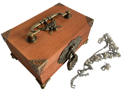 1 Set Schmuckkästchen mit antikem Schloss, Scharniere, Griffbox, Eckenschutz-Set für DIY-Schmuckkästchen, Bronze, Box im Lieferumfang enthalten (Holzfarbe)