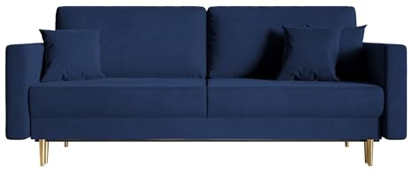 Selsey Valico- Schlafsofa für 3 Personen mit Schlaffunktion, 230 cm, Blau Velvet