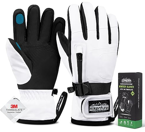 HIKENTURE Guantes de invierno para hombre y mujer, guantes de esquí 3M Thinsulate, guantes impermeables para invierno, cálidos, resistentes al viento, para pantalla táctil, snowboard para esquí,