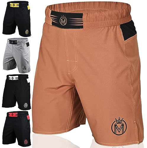 MoneyFyte MMA Shorts & BJJ Shorts Men, UFC Grappling Fight Shorts for Boxing, Kickboxing, Muay Thai 7 Cross Training Workout Brown