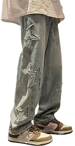 Jeans da donna Y2K E-Girl casual con stampa a stelle pantaloni classici a gamba dritta, R-blue , M
