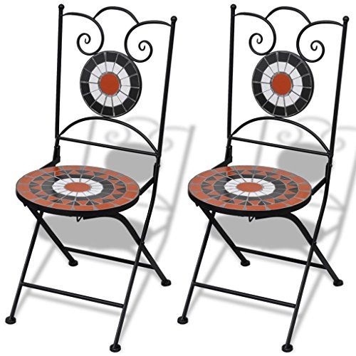 Gartenstuhl Mosaik Bistrostuhl Terrakotta/Weiß 2er Set Farbe: Terrakotta/Weiß Material: Gestell aus pulverbeschichtetem Eisen + Sitzfläche aus Keramik