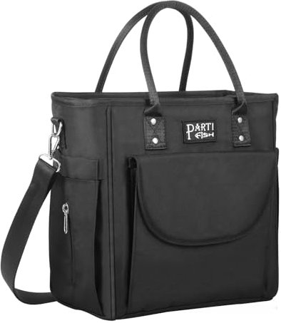 Parti Fish kühltasche Lunchtasche Lunch bag für Damen 12L 4-Schichten Isolierte Tote Schulter Auslaufsicher Picknicktasche Kühlbox Faltbar Tragbare für Unterwegs Arbeit Einkauf Kaufen, Mitte, Schwarz