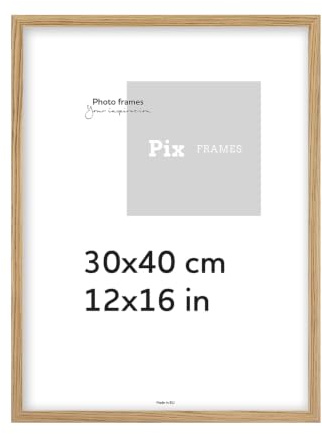 Pix FRAMES Bilderrahmen 30x40cm - Holz Fotorahmen - Eiche | Holzbilderrahmen mit Plexiglas - Bilderrahmen Holz zum Aufhängen - Wooden Picture Frame - Photo Frame zum Aufstellen
