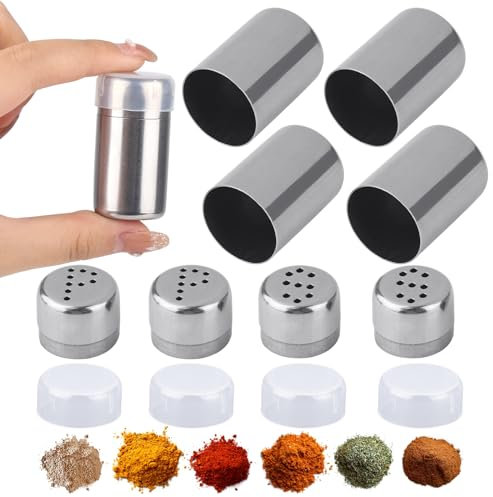 Set di 4 mini shaker, shaker per farina di zucchero a velo, 5 ml, in acciaio inox con coperchio, con fori a forma di S/P per bento, barbecue all'aperto e Home Spice, 25 x 48 mm