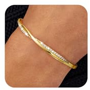 Picuzzy 14k Gold Plated Cuff Bracelets for Women Trendy Bangle Bracelets for Women Non Tarnish Dainty Bangles Cubic Zirconia Adjustable Wave Bracelet Fashion Jewelry Gift for Women