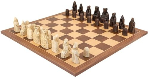 regency chess The Official Isle of Lewis Walnut and Maple Set - Now with 4 Queens - Includes 21.7 Inch Large Wooden Board and Themed Pieces, RCPB156