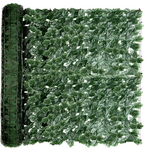 REOVE Artificial Ivy Privacy Fence Screen, Artificial Hedge Fence Green Leaf Ivy Screen Plant Wall Fake Grass Decorative Backdrop for Privacy Protection Home Balcony Garden(Two - 3m x 0.5m Rolls)