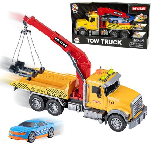 xwin sportseries Kids Big Tow Trucks Toy Construction Crane Yellow Truck for Children with Hook and Car Wrecker with Sound Toy for Boys & Girls Rescue Truck Toddlers Educational Gift