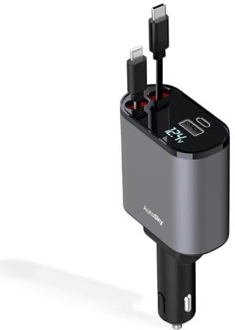 AutoSky 4-i-1 infällbar billaddare med snabbladdning – USB-C och Lightning-kabel plus en USB-C och USB-A-port