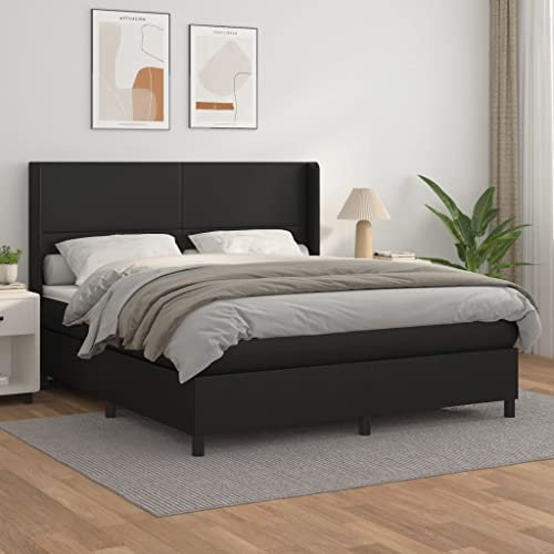 ZQQLVOO Bed Frame Lattenrost Palettenbett Bodenbett Boxspringbett mit Matratze Schwarz 180x200 cm Kunstleder