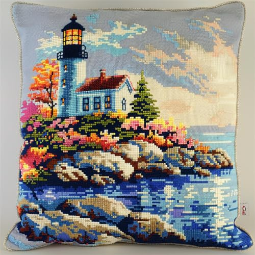 kitphoenix 43×43Cm Création De Tapis Et Canvas,Kit Coussin Au Point Noué, Phare Kit Tapis Point Noué,Kit De Coussin Avec Crochet À Loquet,Tapis Point Noué Kit