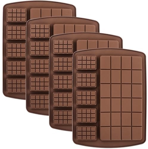 YXHZVON Juego de 4 Molde de Chocolate Forma Cuadrícula, Moldes de Silicona para Waffles, Moldes para hornear de cocina antiadherentes, Adecuado para Galletas, Jaleas, Dulce de Azúcar (Marrón)