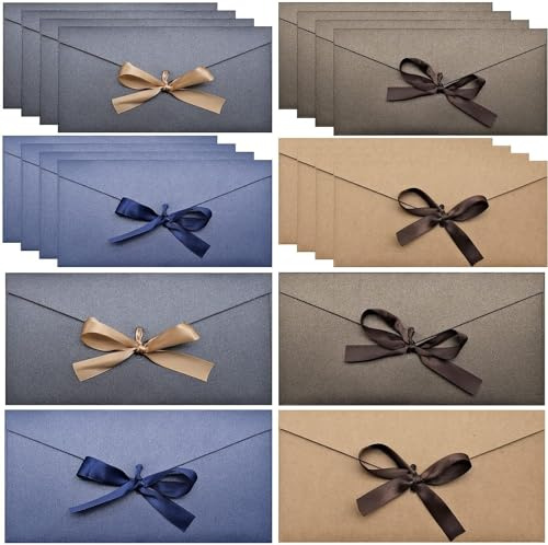 20 Stück Kraftpapier Umschläge, 4 Farben Perlglanzpapier Umschlag mit Bändern, Einladungen Umschläge Geschenkkarten für Einladungen, Valentinstag, Thanksgiving (22×11cm)