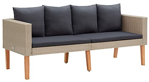 2-Sitzer-Gartensofa mit Auflagen,Entspannungssofa,Sessel,Wohnzimmersofa,Lounge-Sofa,Heimdekoration,Rezeption Sofa,Freizeit im Freien,für Büros,Salons,Lounges,Empfangsräume,gsräume, Poly Rattan Beige