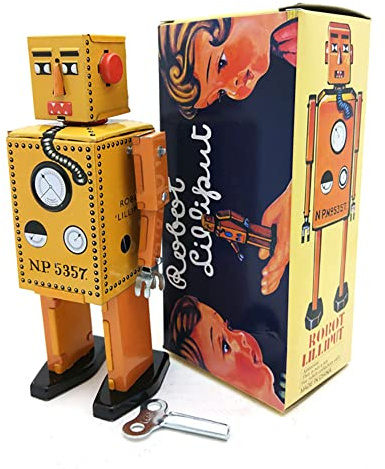 AYUNJIE Creative Tin Toys MS397 Small Steel Tooth Robot Wind Up Toy Adult Collectible Toys Kids Gift for Boys Girls Parent-Child Interaction (Yellow)
