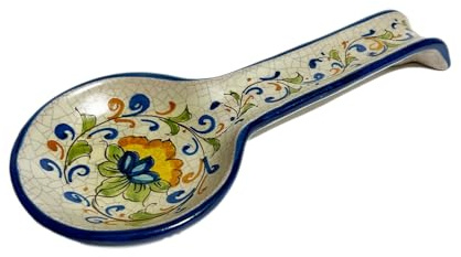 Apoya cucharas de cerámica decorado a mano por alfareros sicilianos de Santo Stefano di Camastra (Fiori)