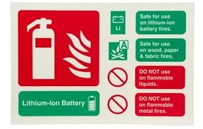 LFX Lithium-Ion Battery Fire Extinguisher - 3ltr, 6ltr, 9ltr - FireShield (Lithium-ion Battery Fire ID Sign Photoluminescent (Landscape) 150mm x 100mm)