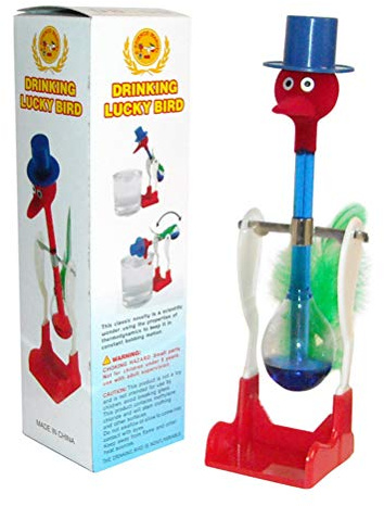Uccello bevitore - magico bevitore uccello movimento perpetuo liquido creativo non stop per bere uccello per la felicità divertente anatra giocattolo da scrivania (blu), Średni
