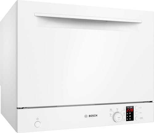 Bosch SKS2ITW00E, Serie 2, Freistehender Kompakt-Geschirrspüler 55 cm, Besteckkorb, Mini Spülmaschine, schneller sauberes Geschirr, Extra Trocknen, Schonende Glasreinigung, Automatikprogramme, Weiß