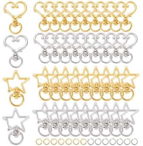 SOFPLATE 1 Box 40 Stück Herz Schlüsselanhänger Stern Schlüsselanhänger Clip Metall Karabinerhaken Legierung Goldfeder Karabinerhaken Zum Aufhängen Schnalle Schlüsselring Beschläge Für Handgefertigte