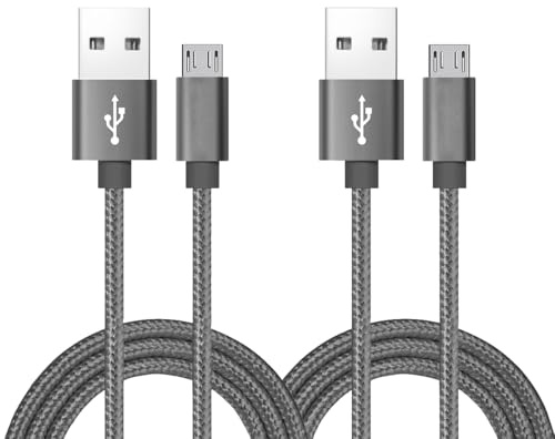 Cavo Micro USB, [2 pezzi] Caricatore Micro USB a treccia di nylon ad alta velocità da USB 2.0 A a Micro B Cavo di ricarica universale per HTC, S6, Kindle, Android e altro ancora (Grigio, 1,2M)