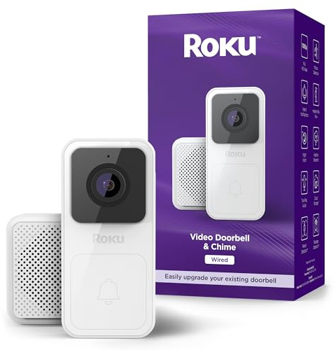 Roku Smart Home Wired Video Doorbell & Chime - 1080p HD Night Vision Ultrawide View Doorbell Camera with Motion & Sound Detection, 2-Way Audio & Compatible with Alexa & Google (Renewed)