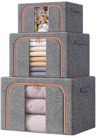 GD Scatole per Armadio Pieghevoli, Scatole per Vestiti, Contenitori Organizer Armadio per Piumoni, Scatola trasloco, Coperte, Biancheria da Letto, 4 Colori (Grigio, 40 * 30 * 20 CM)